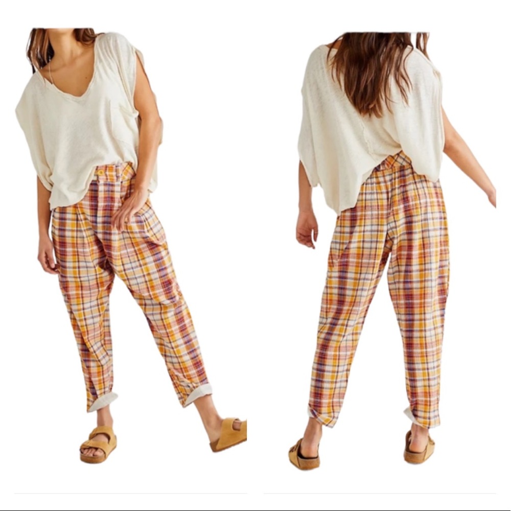 Free People Make A Stand Plaid High Waisted Button Fly Trouser Pant